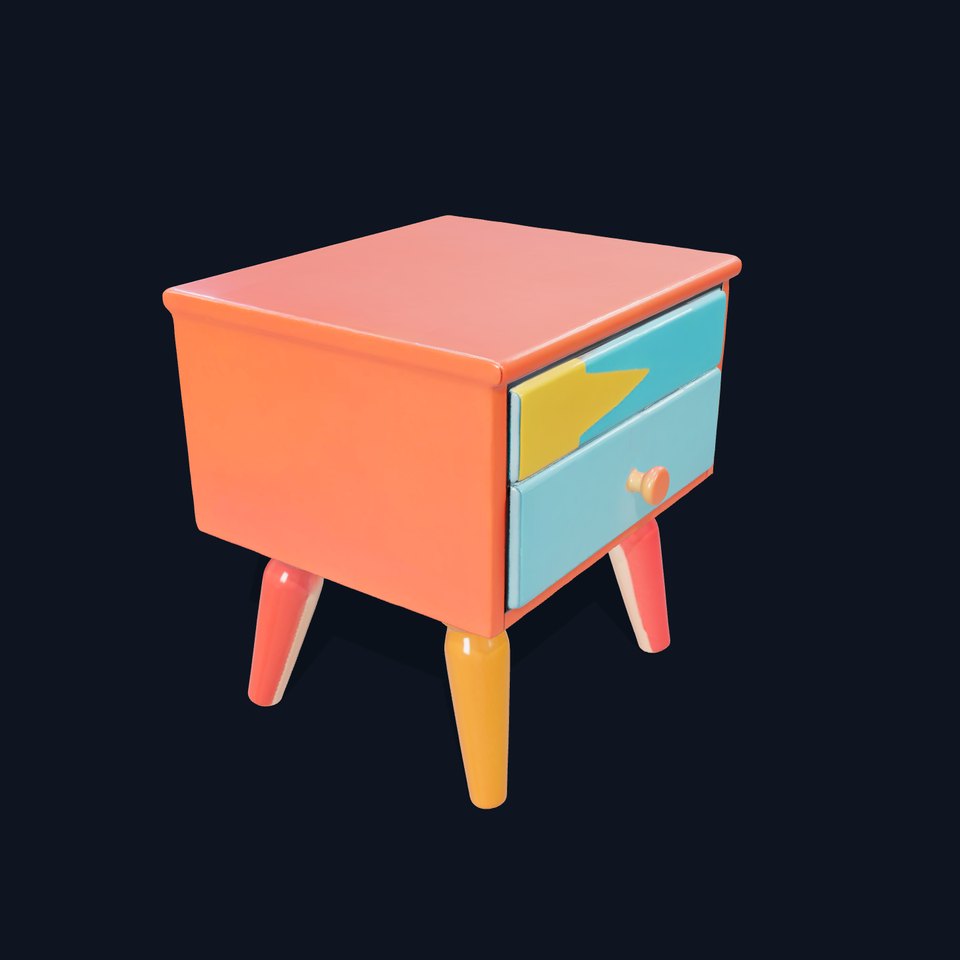 Colorful Retro Nightstand Model Pack with Two Drawers